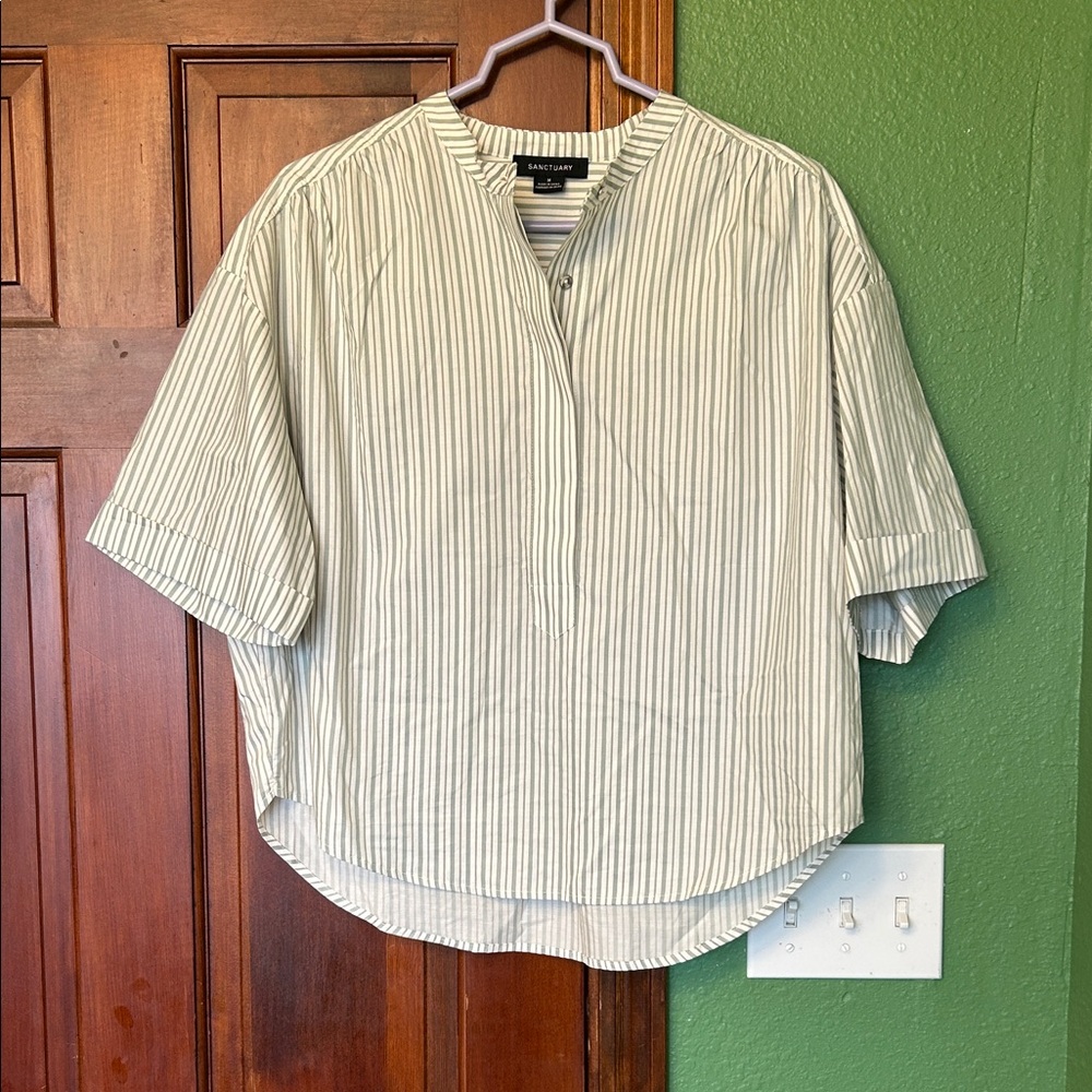 Striped Short Sleeve Cotton Blouse